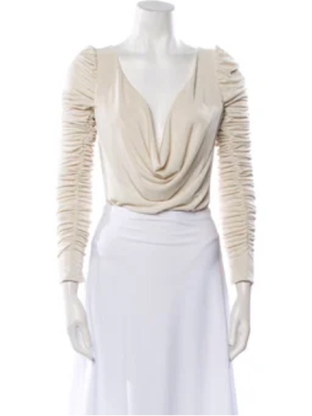 ALIÉTTE- Long Sleeve Cowl Neck Bodysuit Light Beige Size 4